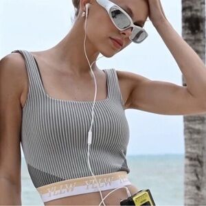 YLLW The Label JUNI Ribbed TANK Neutral colors gray white beige Medium